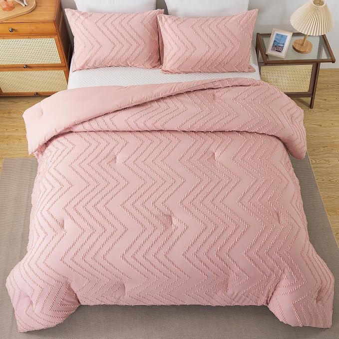 Andency Pink Comforter Set King, Boho Cute Girls Women Soft Fluffy Warm - Image 3