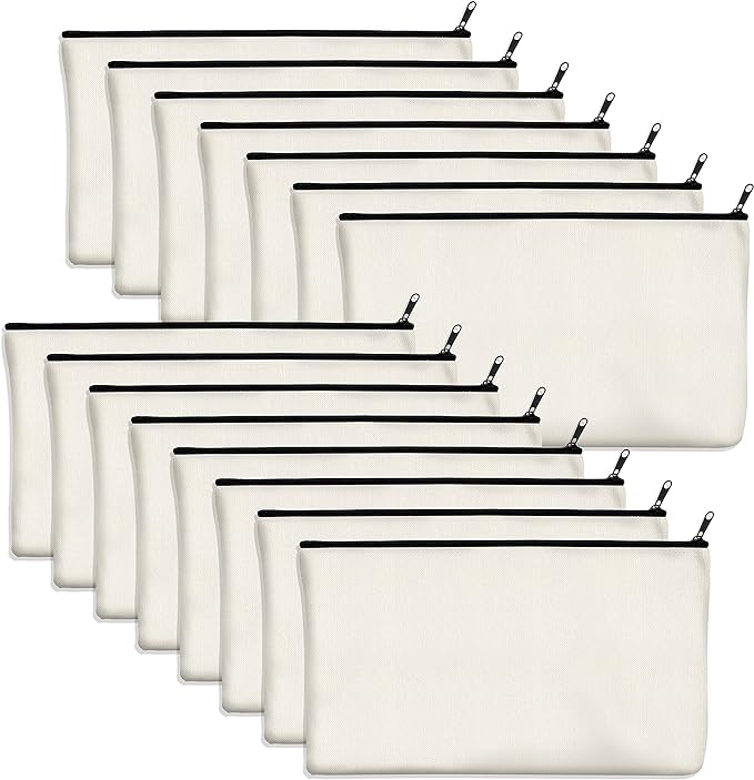 15 Pack Blank Cotton Canvas DIY Craft Zipper Bags Pouches Pencil Case by VANTASII