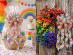 HUIHUANG Rainbow Stripe Sheer Wired Ribbon 2.5 inch Multi-Colored Stripes Wire - Image 6