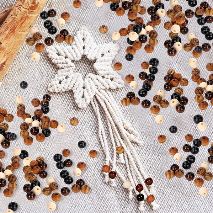 Whaline 240 Pcs Natural Wood Beads Coffee Brown White Wooden Beads Rustic Color - Image 6