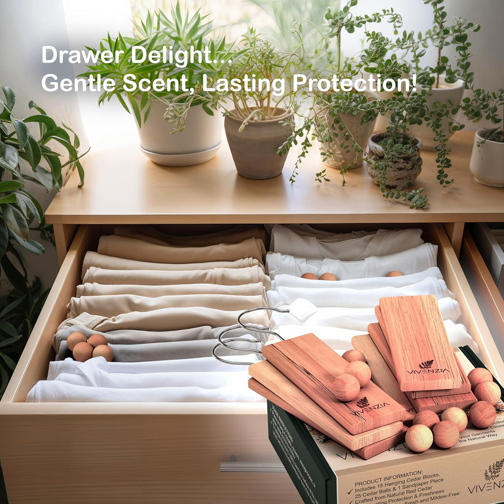 Cedar Blocks for Clothes Storage -40 pcs (15 Hang-ups & 25 Balls)- Cedar Balls for Clothes Storage, Natural Closet Smell Eliminator, Natural Closet Deodorizer, Drawer Fresheners for Dresser.