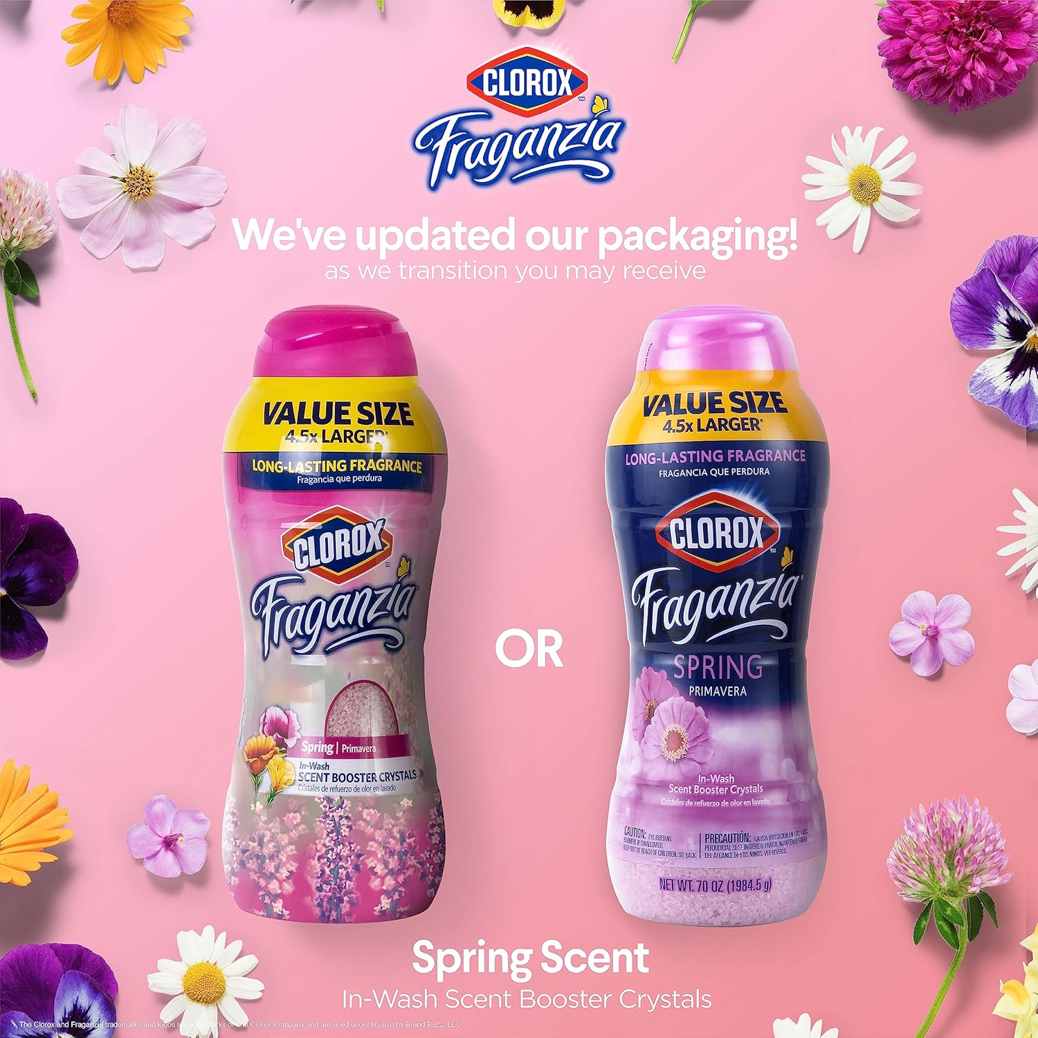 Clorox Fraganzia Laundry Scent Booster Crystals in Spring Scent - Scented In-Wash Freshener Beads for Fresh, Clean, Great Smelling Clothes and Linens, 70 Oz