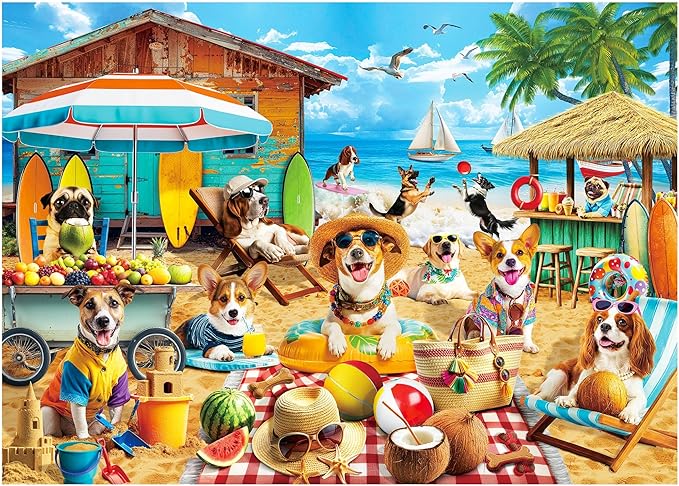 BenBen Puzzles for Adults 1000 Pieces, Dogs on Vacation, Funny Dog Jigsaw by WelcometoBenBen