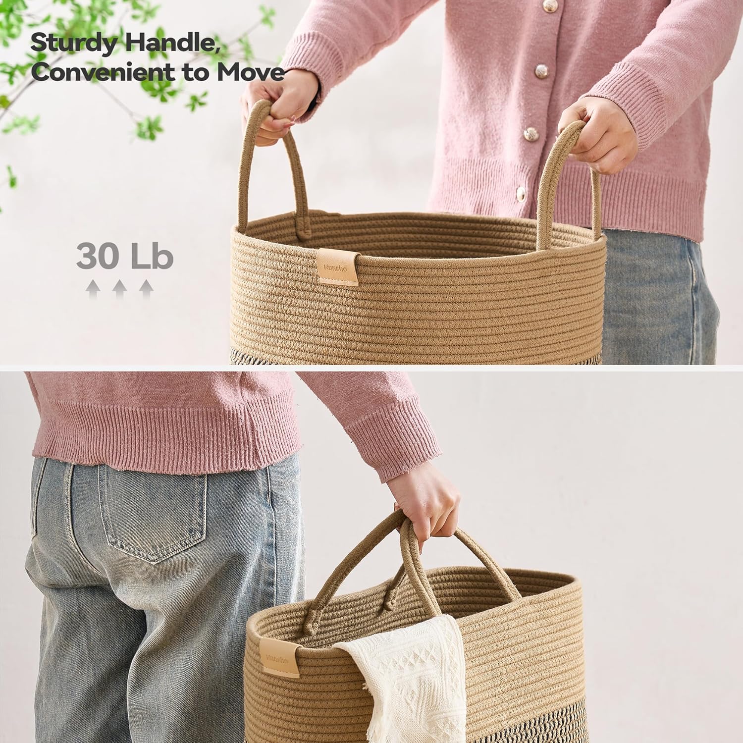 80L Laundry Hamper Basket,Baby Nursery Woven Storage Basket for Toys Bin,Pillows,Blankets,Clothes,Dark&Brown