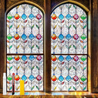 Countewol Rainbow Privacy Window Film Stained Glass Style Adhesive-Free by Countewolwindowfilm