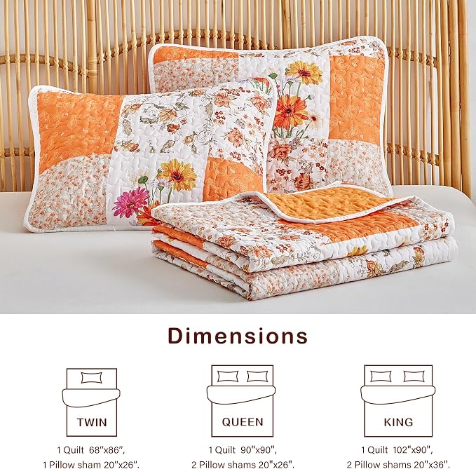 Joyreap 3 Pieces Quilt Set California King, 102x114 inches- Floral Patchwork - Image 6