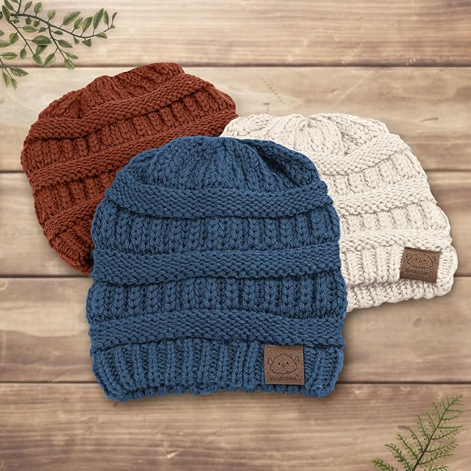3-Pack Baby Beanies for Boys, Girls - Stretchy Knit Baby Hats, Cute Newborn & Toddler Winter Hat, Soft & Warm Infant Beanie 6-36 Months (Cobalt, M)