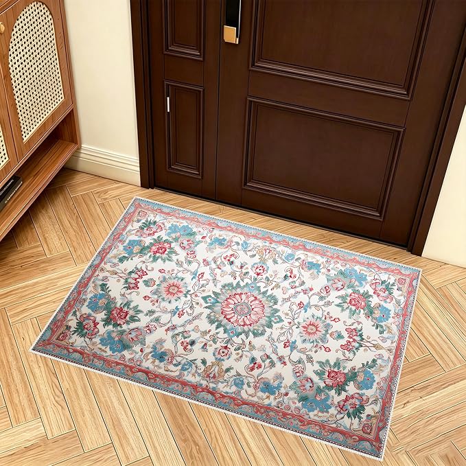 Vintage Floral Faux Cashmere Non-Slip Rug 15.7x23.6 Inches, Soft Washable - Image 3