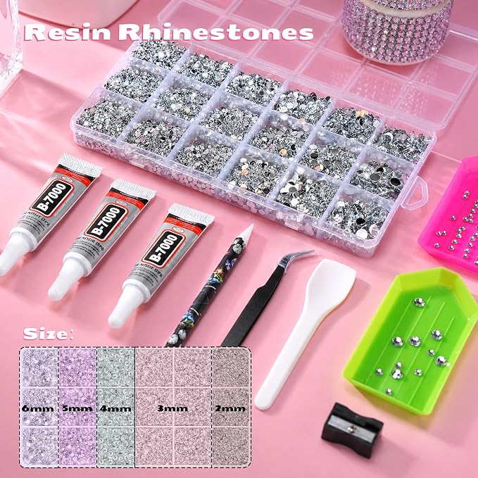 32000 Pcs Resin Jelly Rhinestones Kit, Sliver Clear 2/3/4/5/6mm Flatback - Image 2