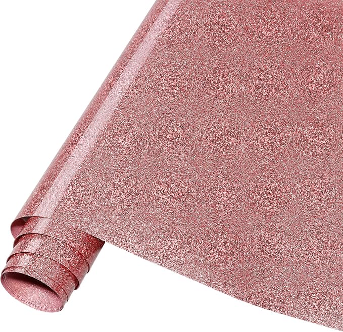 Tintnut Rose Gold Glitter Heat Transfer Vinyl Roll, easy cut & weed, stretch by Tintnut