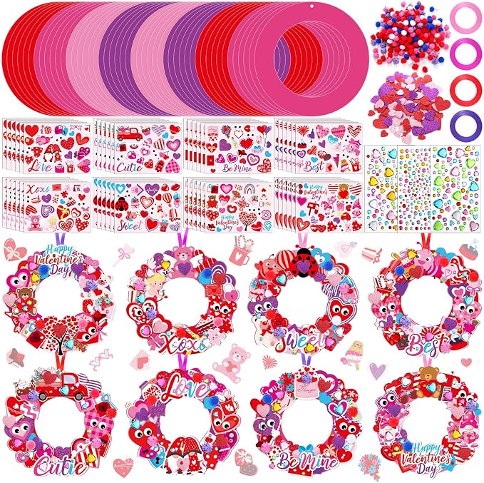 Hollowfly 48 Sets Valentine's Day Wreath Craft Kits DIY Heart Wreath Hanging by Hollowfly