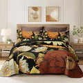 Tyrot 3 Piece Black Boho Floral Full/Queen Quilt Sets Reversible Farmhouse by TyrotHomeDecor