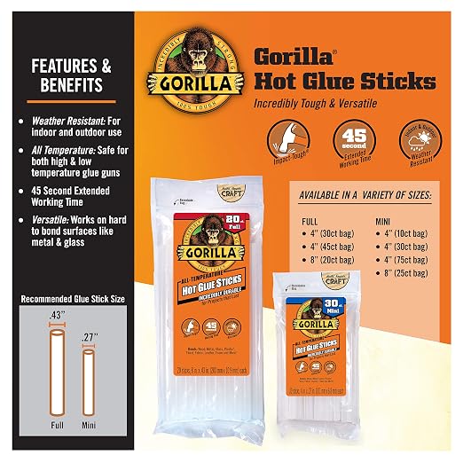 Gorilla Hot Glue Sticks, Full Size 8" Long x 0.43" Diameter - Image 4