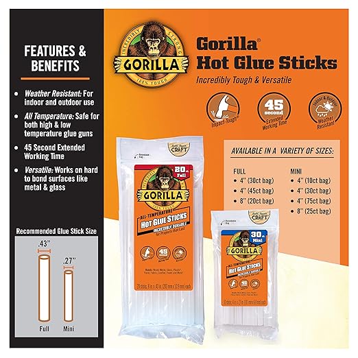 Gorilla Hot Glue Sticks, Full Size 4" Long x 0.43" Diameter - Image 7