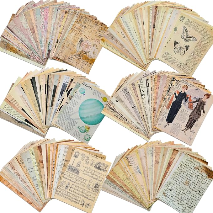200 Sheets of Vintage Scrapbook Paper, Journaling Scrapbooking Supplies Craft by emmoolife