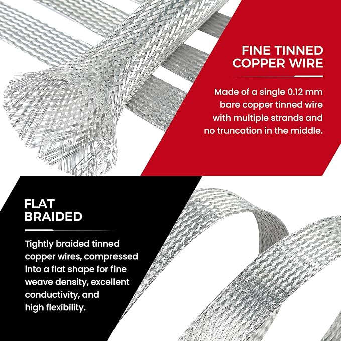 Wire Shielding Sleeve Tinned Copper Braid Ground Straps Cable Sheathing - Image 3