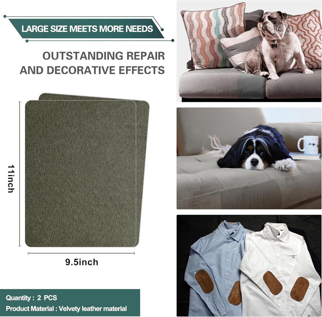 Azobur Couch Patch Repair Fabric,Microfiber Fabric, Self-Adhesive, for Sofa Repair and Upholstery, 2 Pieces, 9.5 x 11 inches (Olive Green)