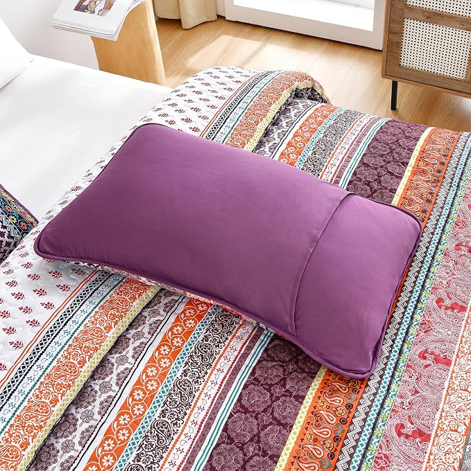 WONGS BEDDING Boho Quilt Set Queen Size, Lightweight Soft Microfiber Bedding Set - Image 9