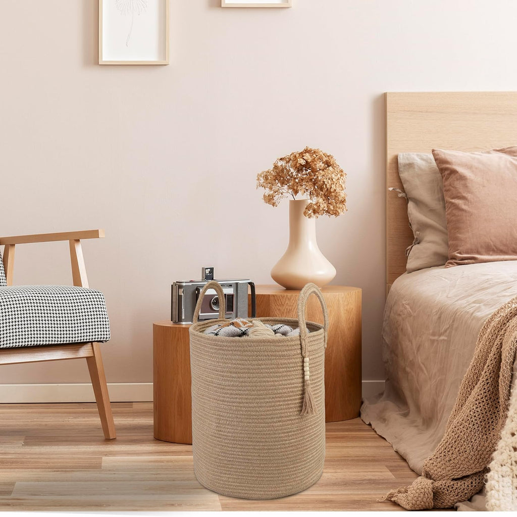 Rope Laundry Basket Laundry Hamper for Clothes Woven Storage Basket for Living Room Bedroom Boho Tall Rope Baskets for Blanket Toys Pillow Towels Baby Nursery Hamper Bin jute