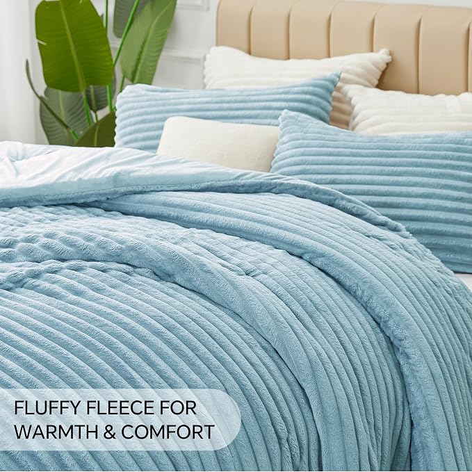 BEDELITE Fleece King Comforter Set -Super Soft & Warm Fluffy Light Blue Bedding - Image 6