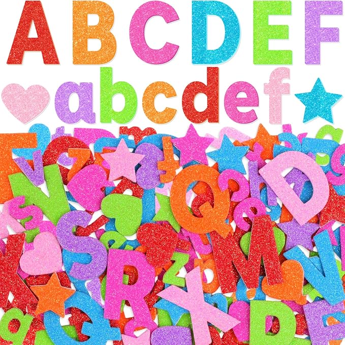 Glitter Foam Letter Stickers 469 Pcs Self-Adhesive Uppercase & Lowercase ABC by Unknown