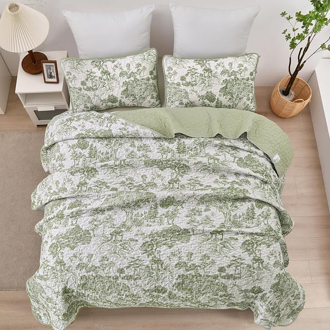 WONGS BEDDING Botanical Quilt Set California King Size, Sage Green 3 Pieces - Image 3