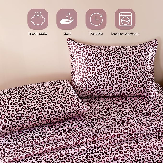 MR&HM Satin Bed Sheets with Elastic Corner Straps, King Size Sheets Set - Image 6