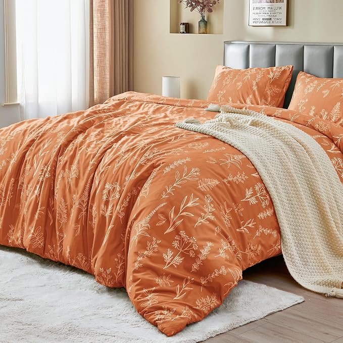 MUXHOMO Duvet Cover King Size, Reversible Floral Caramel Duvet Cover Set by MUXHOMO