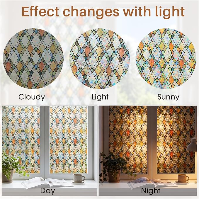 Window Privacy Film, Stained Glass Static Cling Rainbow Stickers 17.5" x - Image 9