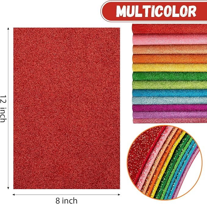 12 Pack Glitter Foam Sheets Craft 8 x 12 inch 12 Colors | Sparkles Foam Paper - Image 2