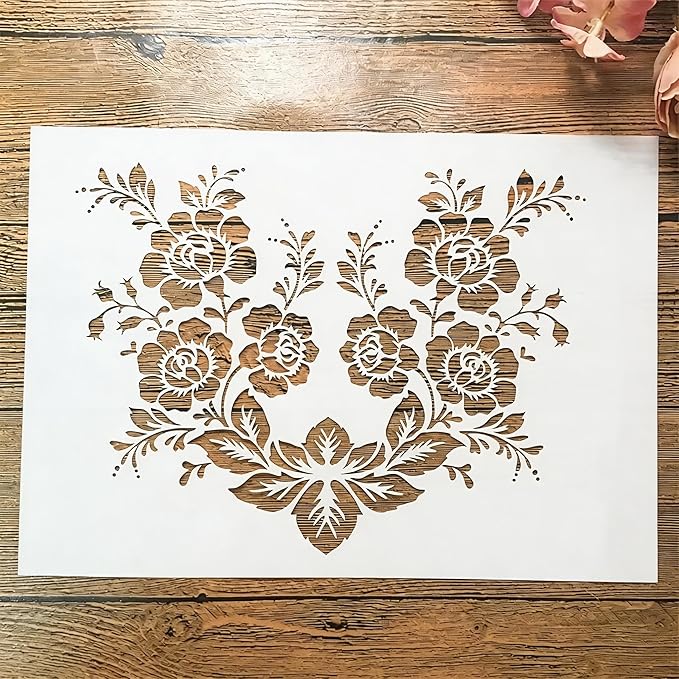 TIAMECH A4 Rose Branch Stencil for Painting | Reusable by TIAMECH