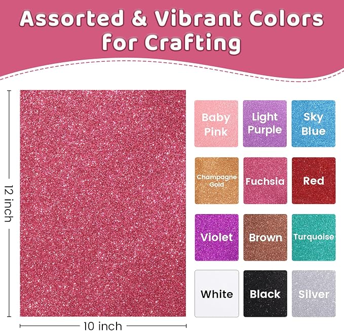 DUEUIOE Glitter Heat Transfer Vinyl 12 Pack 12x10 Inch Easy Cut Glitter HTV - Image 2