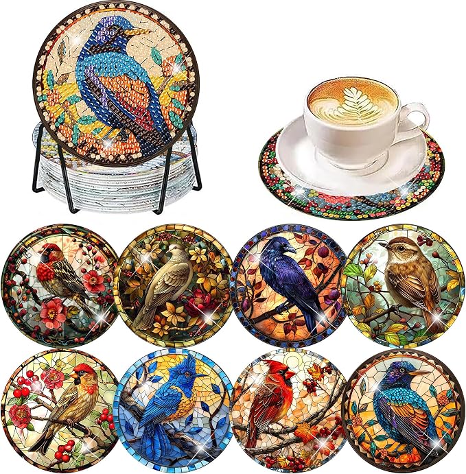 Axquilon 8 Pcs Birds Diamond Art Coasters Kit by Axquilon