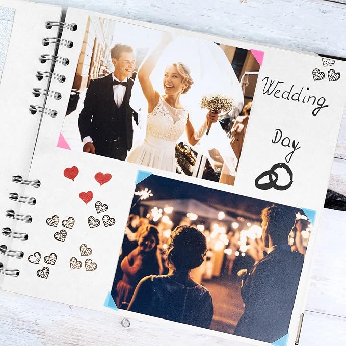 Bstorify Square Scrapbook Photo Albums 60 Pages White Thick Paper, Metal Corners - Image 6