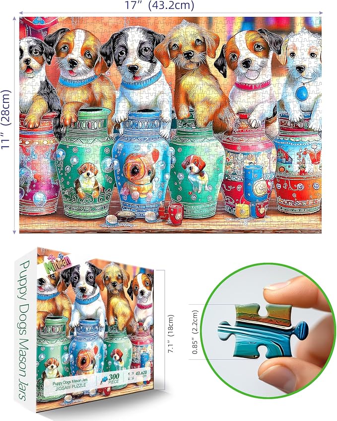 MINIWAN 300 Piece Puppy Dogs Mason Jars Jigsaw Puzzle, Poster Included - Image 2