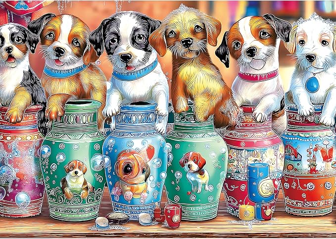 MINIWAN 300 Piece Puppy Dogs Mason Jars Jigsaw Puzzle, Poster Included by MINIWAN
