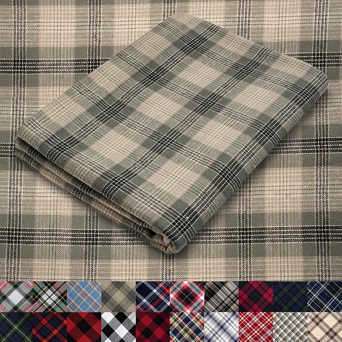 Pico Textiles 25 Yards Bolt Tan and Olive Tartan Plaid Flannel Fabric by PicoTextiles