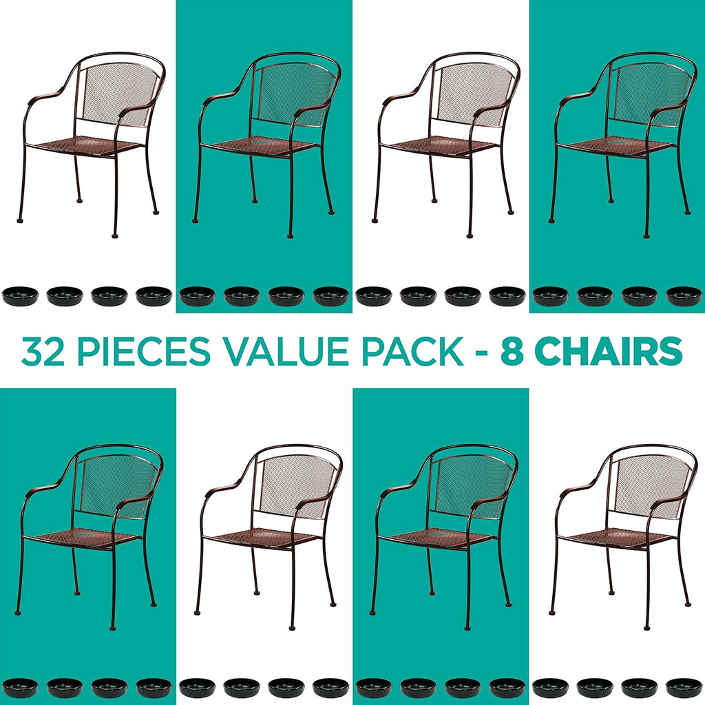 Wrought Iron Patio Furniture Feet Caps (32 Pack, Black) - 1.5" Round Plastic Outdoor Chair Leg Caps, Patio Furniture Replacement Feet