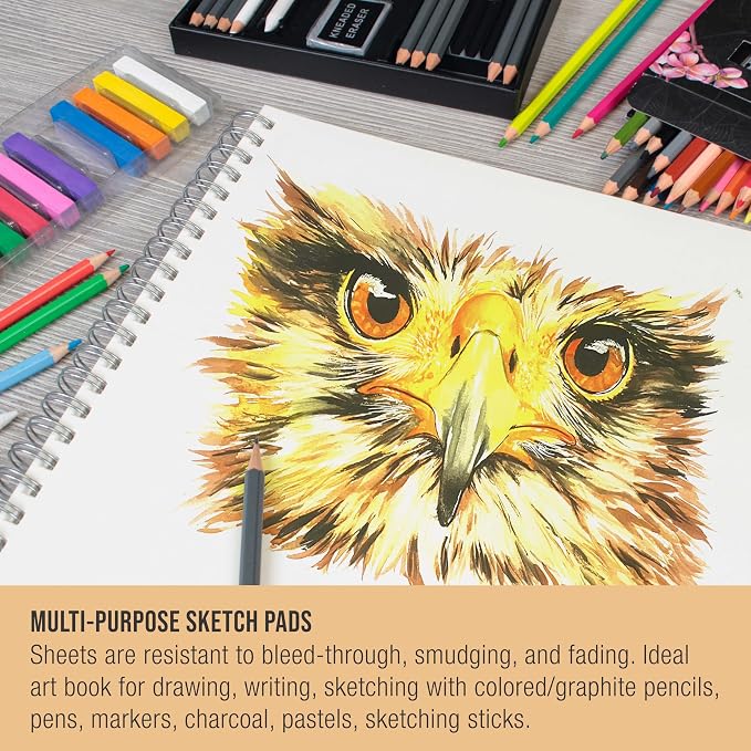U.S. Art Supply 11”x14 Premium Heavy-Weight Paper Spiral Bound Sketch Book: 90 - Image 5