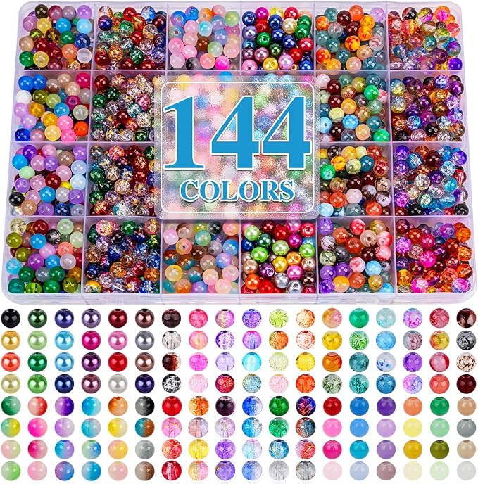 XSEINO About 144 Colors 1200PCS 6mm Glass Beads Bracelet Making Set, Colored by XSEINOiscreating%EF%BC%81