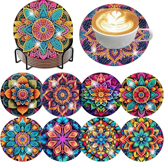 ijbnhd 8 Pcs Mandala Diamond Art Coasters Kits by ijbnhd