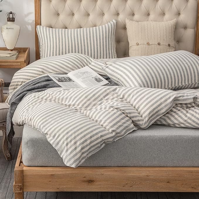 PURE ERA Jersey Knit 2pc Duvet Cover Set 100% T-Shirt Heather Cotton Super Soft - Image 3