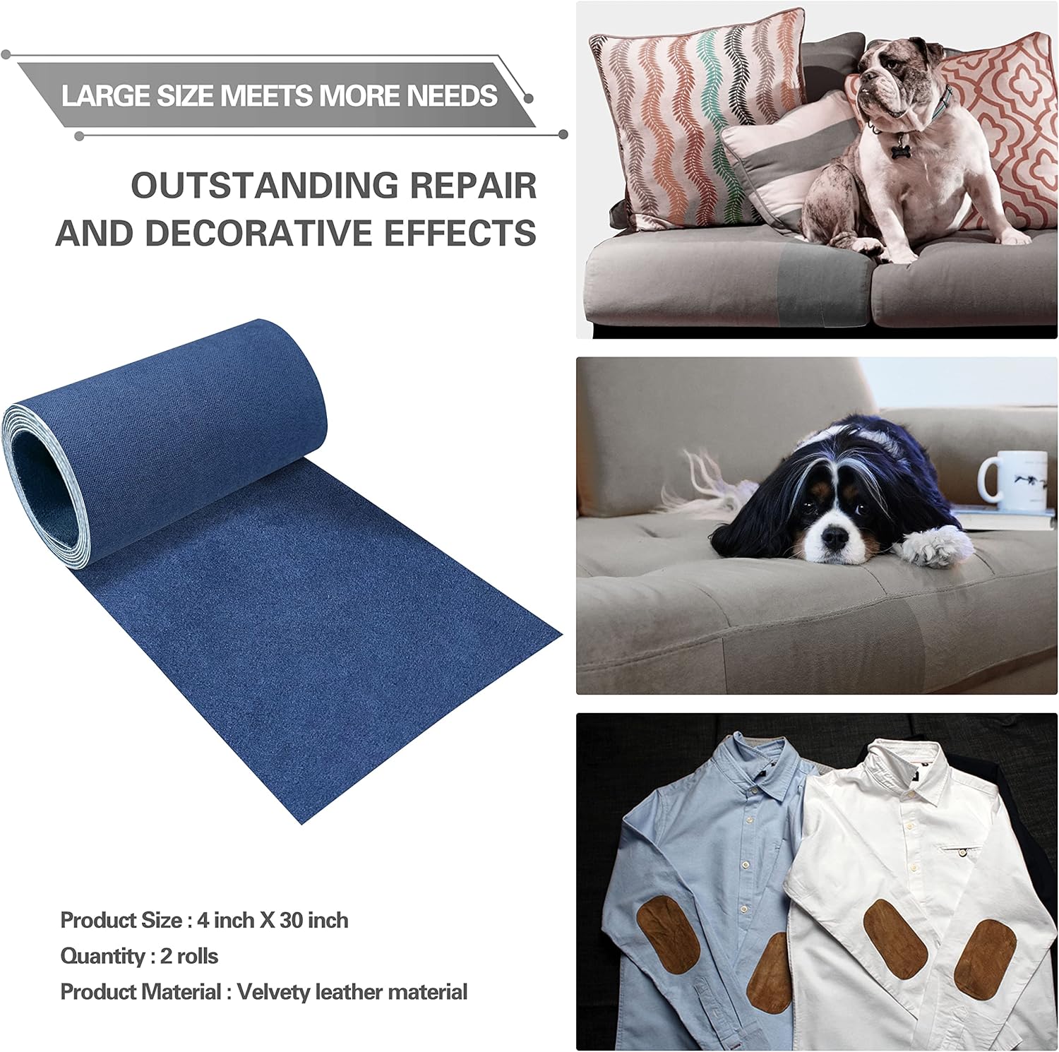 Azobur Velvet Repair Patch, Self-Adhesive Flannel Fabric Patch, Multi Colors, Microfiber Patch，Can be Used to Patch Sofas, Car Seats, Handbags, Jacket Holes and Tears (Blue)