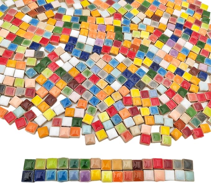 1.1lb Ceramic Mosaic Tiles, Mixed Colour Ceramic Mosaic Pieces by Unknown