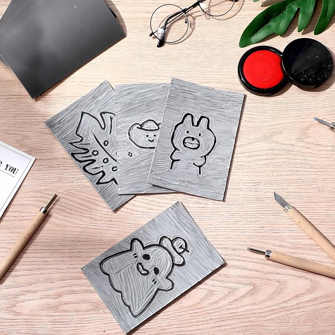 MotiMind 36 Pcs Gray Linoleum Block Rubber Stamp Carving Blocks Soft Linocut - Image 5