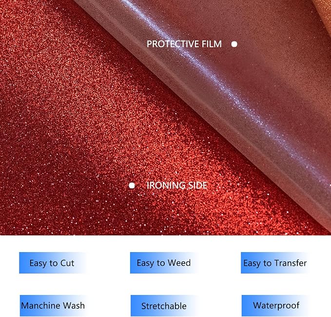 HTVVETUR Glitter HTV Vinyl Rolls Heat Transfer Vinyl - Image 4