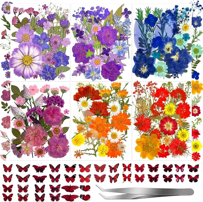 207 Pcs Dried Pressed Flowers for Crafts, Dried Pressed Flowers for Resin by VCTSELITY