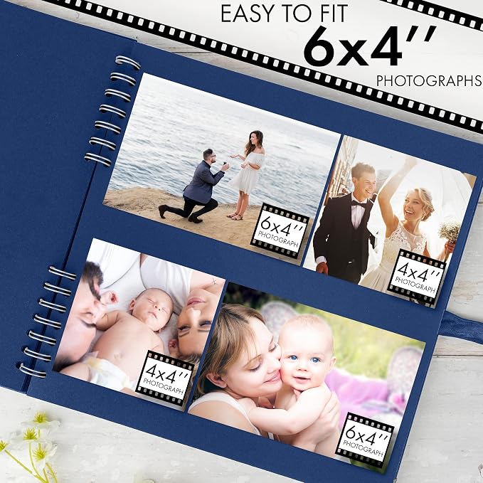 Bstorify Square Scrapbook Photo Albums 80 Pages Blue Thick Paper, Ribbon Closure - Image 4
