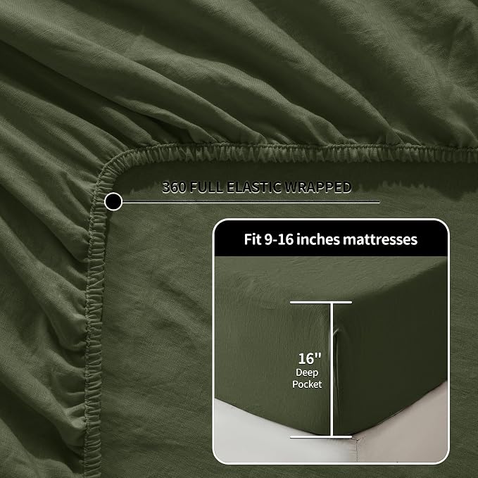 LBRO2M 100% Pure Linen Sheet Set Deep Pocket Up to 16" Bed Sheets Sets - Image 4