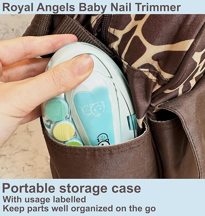 Baby Nail Trimmer 21 in 1, Usage Labeled Case & 13 Extra Replacement Tools, Royal Angels Baby Electric Nail File, Baby Nail Care, Nail Clipper Newborn Toddler Toes & Fingernails Nail Kit (Green)